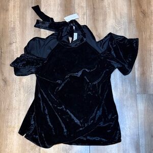 New York & Company Black Velvet Blouse Small Top